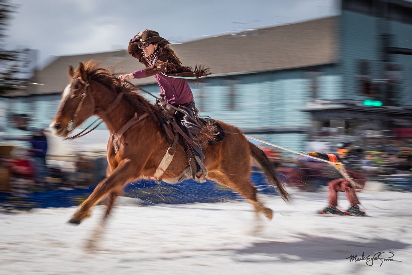Woman riding horse at Leadville Ski Joring