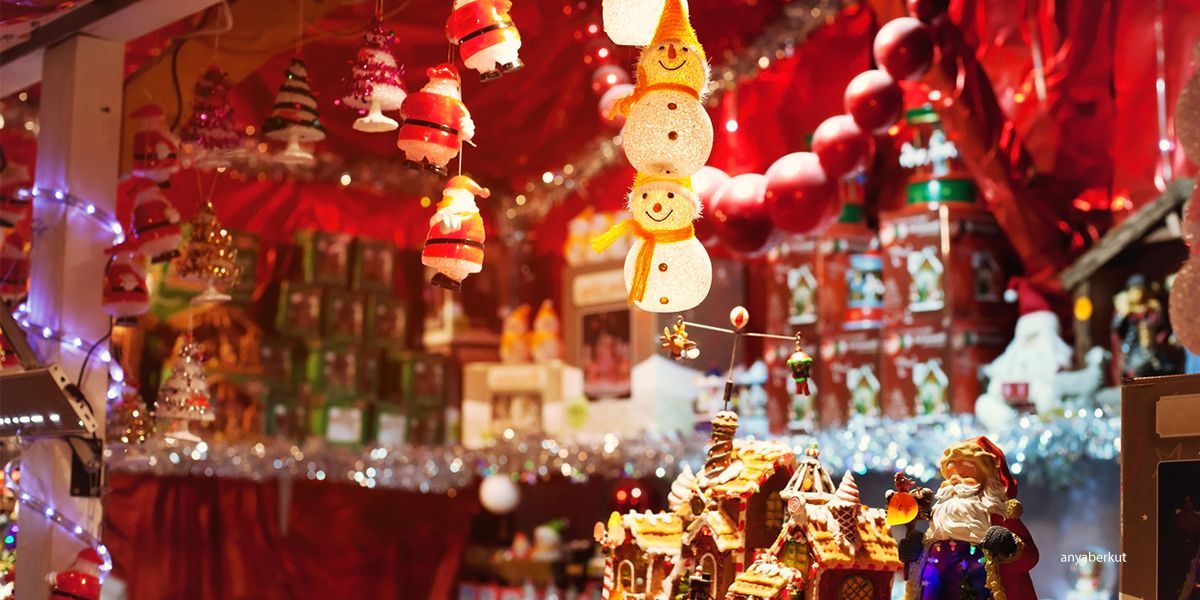 Ornaments hanging at FREIGHT Motherlode Holiday Market